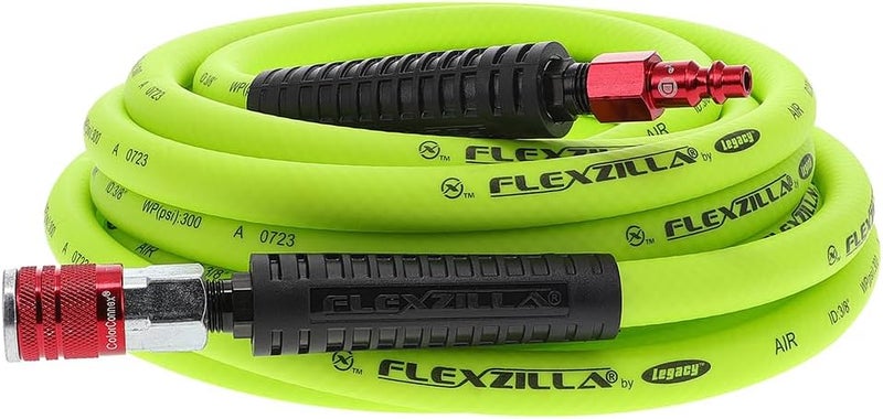 Flexzilla Air Hose with ColorConnex Industrial Type D Coupler and Plug, 3/8 in. x 25 ft., Heavy Duty, Lightweight, Hybrid, ZillaGreen - Image 1
