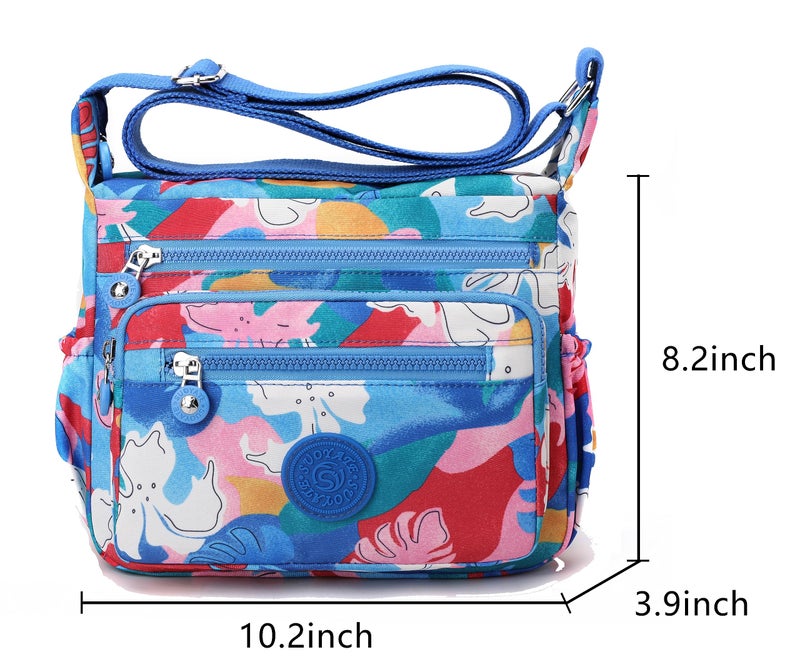 Pealwel Women Shoulder Handbag Roomy Multiple Pockets Bag Ladies Crossbody Purse Tote Top Handle Satchel(Blue-Floral) - Image 2