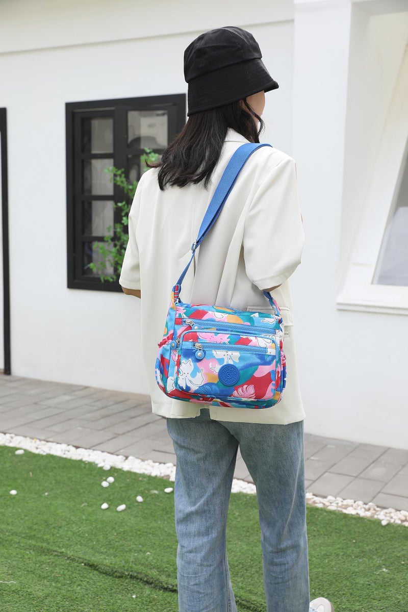 Pealwel Women Shoulder Handbag Roomy Multiple Pockets Bag Ladies Crossbody Purse Tote Top Handle Satchel(Blue-Floral) - Image 3