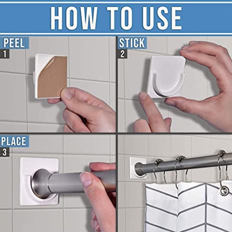 KASTWAVE Changing environment compatible Shower Curtain Rod Mount Holder, No Drilling Rod Retainer, Stick on Wall Mount for Shower Curtain Rods Foldable - Image 4