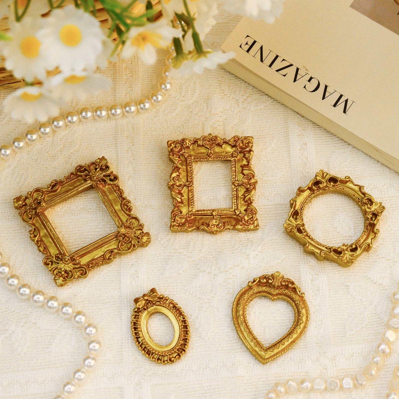 VICROIC 15 PCS Mini Vintage Frames, Tiny Resin Antique Frames, Small Gold picture photo frame for DIY Wall Hanging Jewelry Display Photography Party Hotel Home Decoration (mini frameB) - Image 4