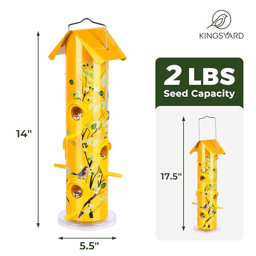 Kingsyard Metal Bird Feeders for Outdoors Hanging, 6-Ports Tube Bird Feeder, 14 inch, Durable & Weatherproof, Large Capacity for Attracting Wild Birds (Yellow) - Image 5