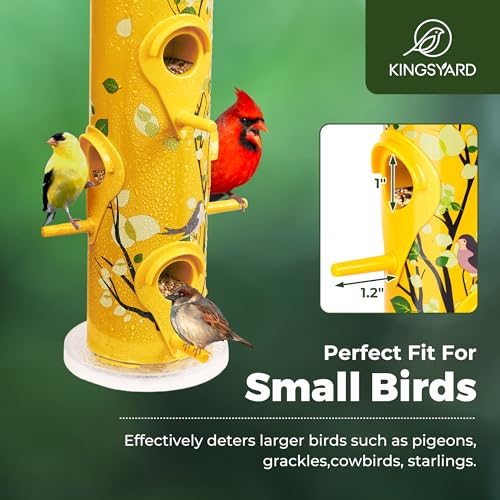 Kingsyard Metal Bird Feeders for Outdoors Hanging, 6-Ports Tube Bird Feeder, 14 inch, Durable & Weatherproof, Large Capacity for Attracting Wild Birds (Yellow) - Image 4