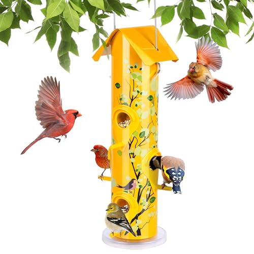 Kingsyard Metal Bird Feeders for Outdoors Hanging, 6-Ports Tube Bird Feeder, 14 inch, Durable & Weatherproof, Large Capacity for Attracting Wild Birds (Yellow) - Image 1