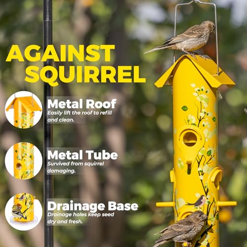 Kingsyard Metal Bird Feeders for Outdoors Hanging, 6-Ports Tube Bird Feeder, 14 inch, Durable & Weatherproof, Large Capacity for Attracting Wild Birds (Yellow) - Image 3