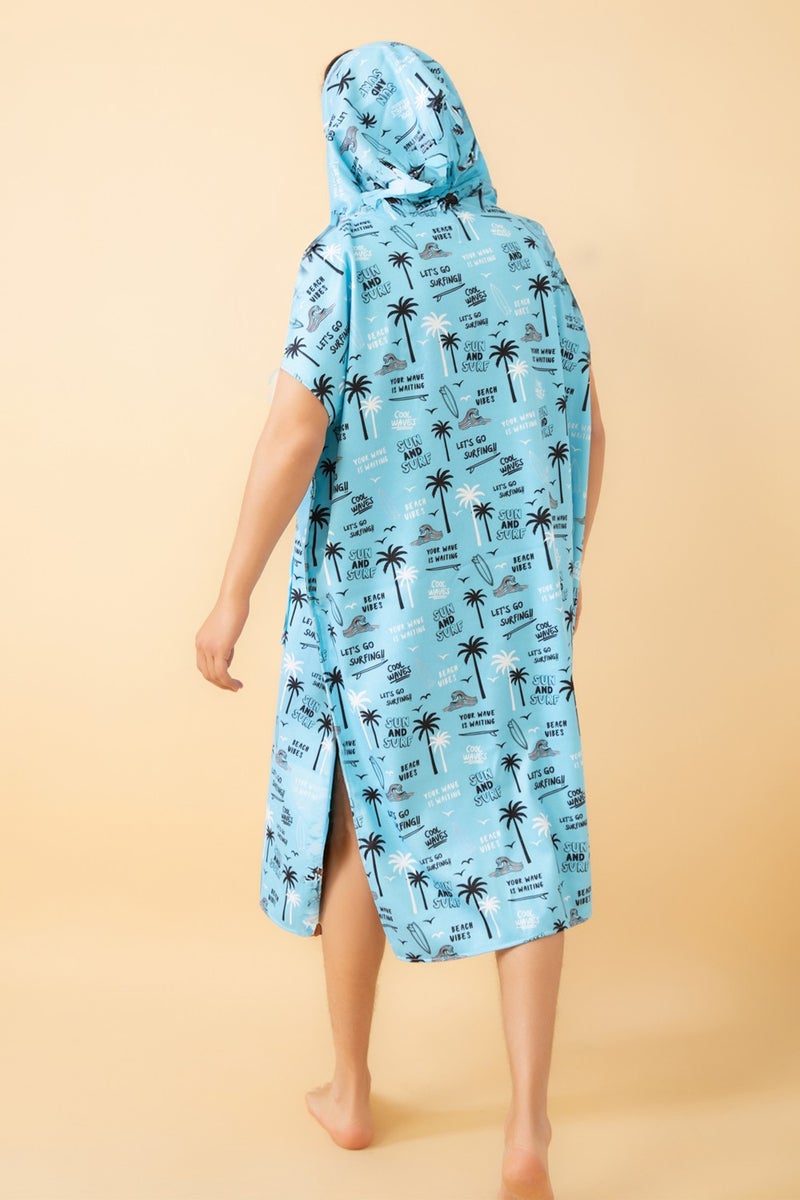 Vevien Home Beach Vibes Pattern Adult Surf Summer Poncho Hooded Beach Towel Beach Dress L Size - Image 4