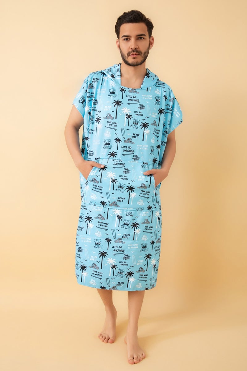 Vevien Home Beach Vibes Pattern Adult Surf Summer Poncho Hooded Beach Towel Beach Dress L Size - Image 1