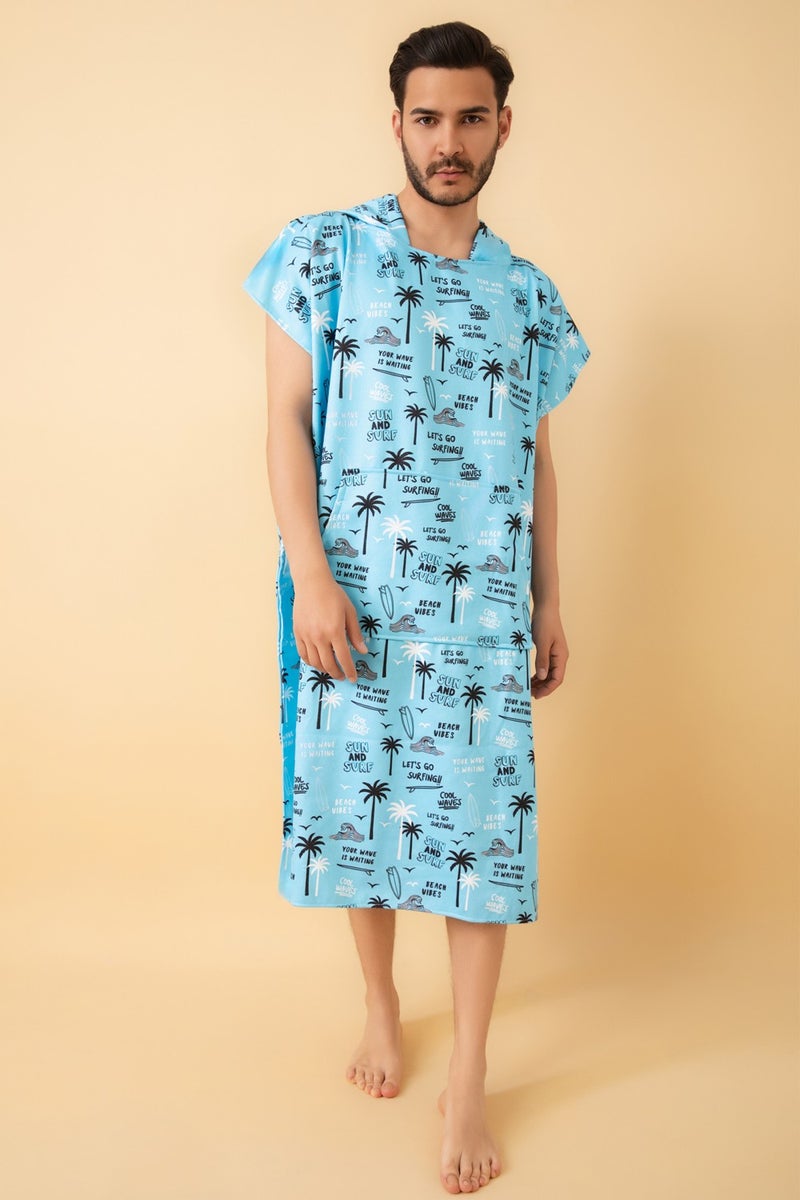Vevien Home Beach Vibes Pattern Adult Surf Summer Poncho Hooded Beach Towel Beach Dress L Size - Image 2