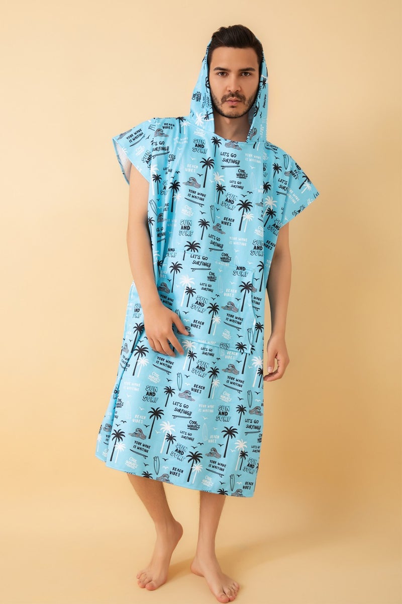 Vevien Home Beach Vibes Pattern Adult Surf Summer Poncho Hooded Beach Towel Beach Dress L Size - Image 3