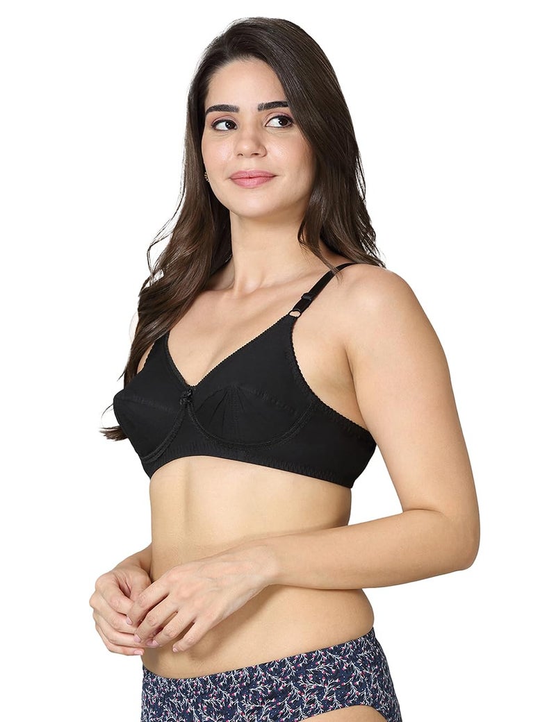 VSTAR Women's Cotton Non Padded Wire Free Regular Bra Black - Image 2