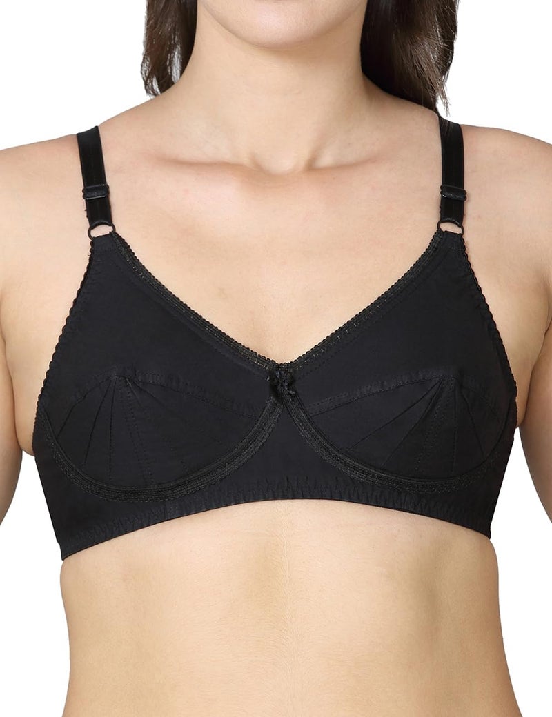 VSTAR Women's Cotton Non Padded Wire Free Regular Bra Black - Image 4