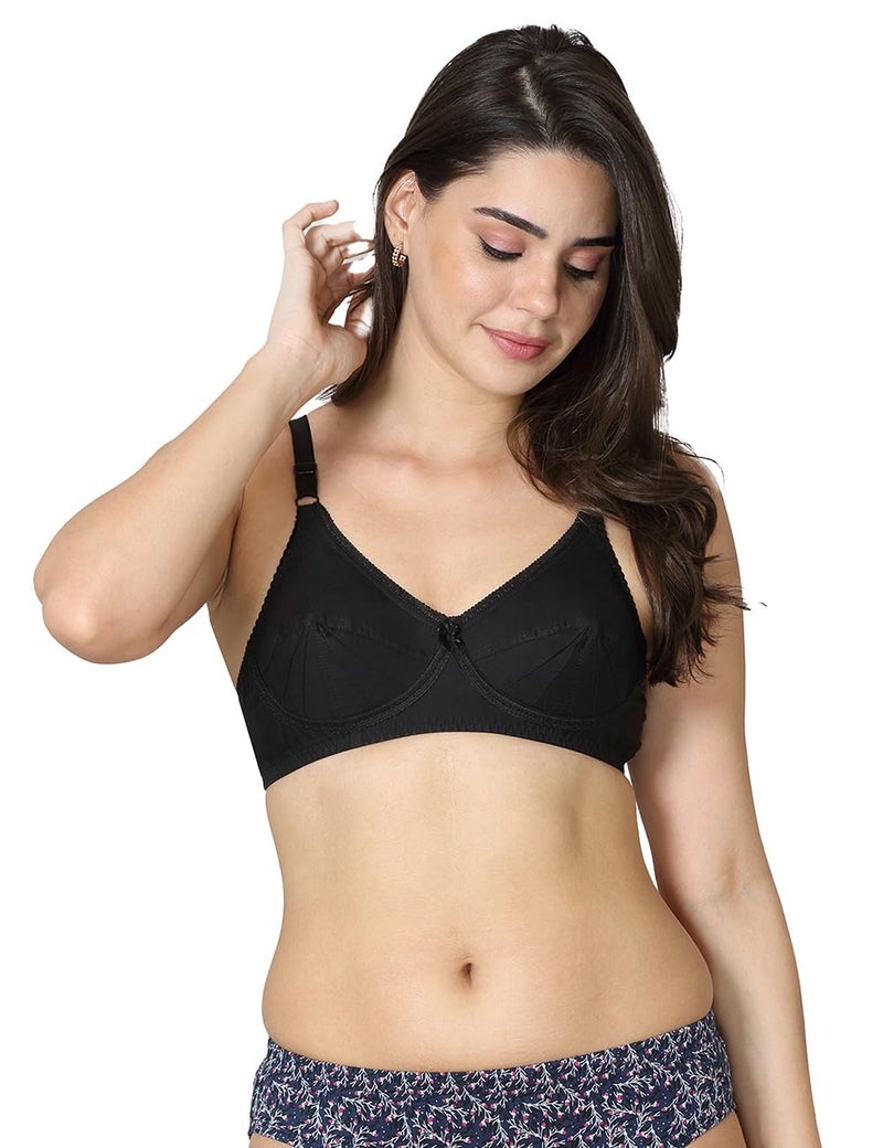 VSTAR Women's Cotton Non Padded Wire Free Regular Bra Black - Image 1