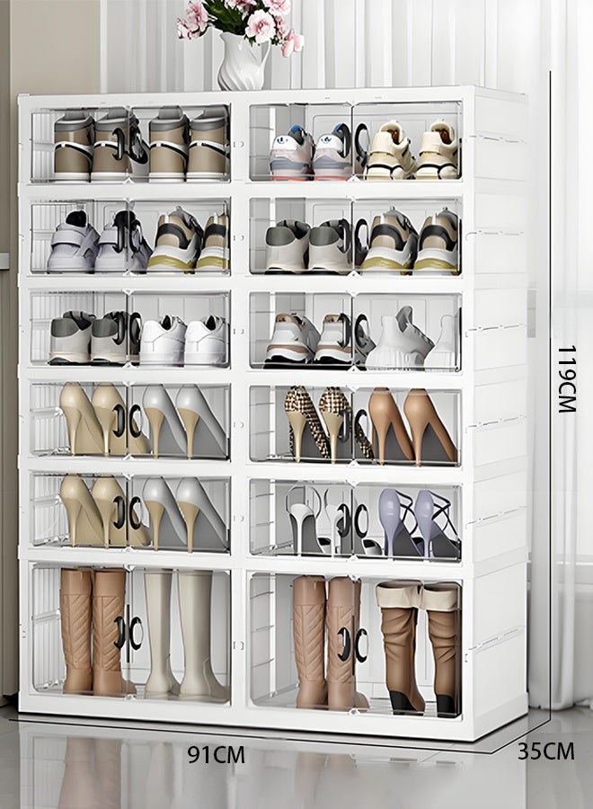 Generic Large one-piece shoe box, multi-layer storage box for long and short boots, plastic transparent shoe rack, four-row shoe cabinet storage rack - Image 1