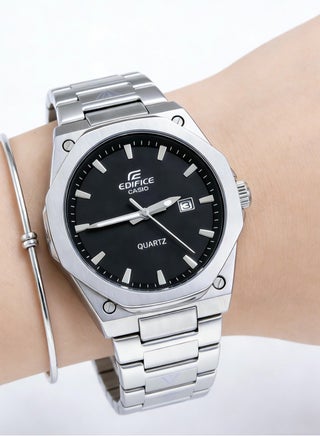 CASIO EDIFICE 100 متر مقاوم للماء الحركة الكوارتز حزام من الفولاذ المقاوم للصدأ ساعة للرجال صف أسود - view 4