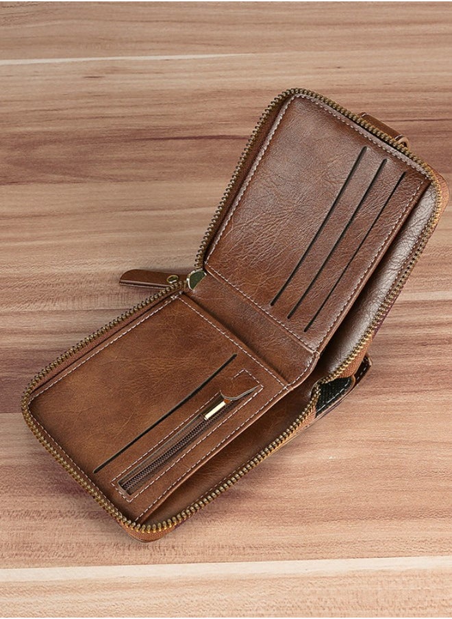 Men's European and American Style Fashion PU Leather Wallet, Retro Multi-functional Short Zipper Buckle Card Holder Coin Purse for College Students and Teenagers - pzsku/Z2267480A5C932CB1A882Z/45/_/1696560078/c88aaba8-3f47-449c-876c-80b26c40b286