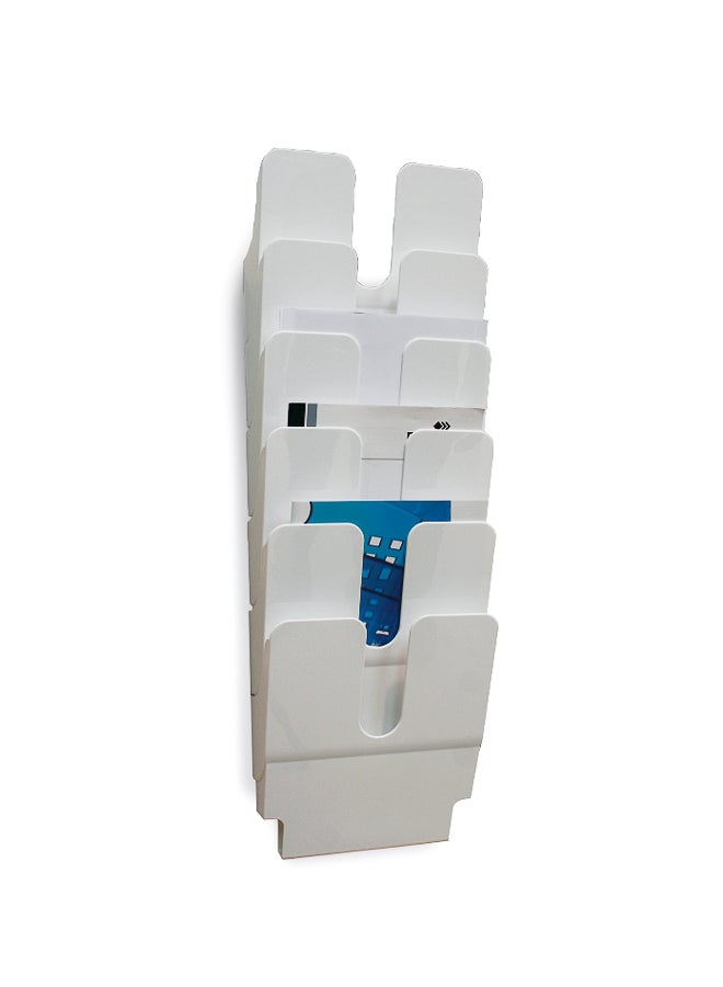 Durable Wall-Mounted Plastic Document Holder, 6-Tier A4 File Organizer, White - Image 1