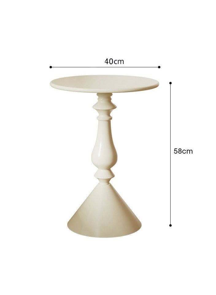 يوڠام طاولة جانبية عتيقة للأريكة، طاولة قهوة لغرفة المعيشة، طاولة شمعدان كلاسيكية منزلية، طاولة مستديرة، بلون كريمي. - Image 2