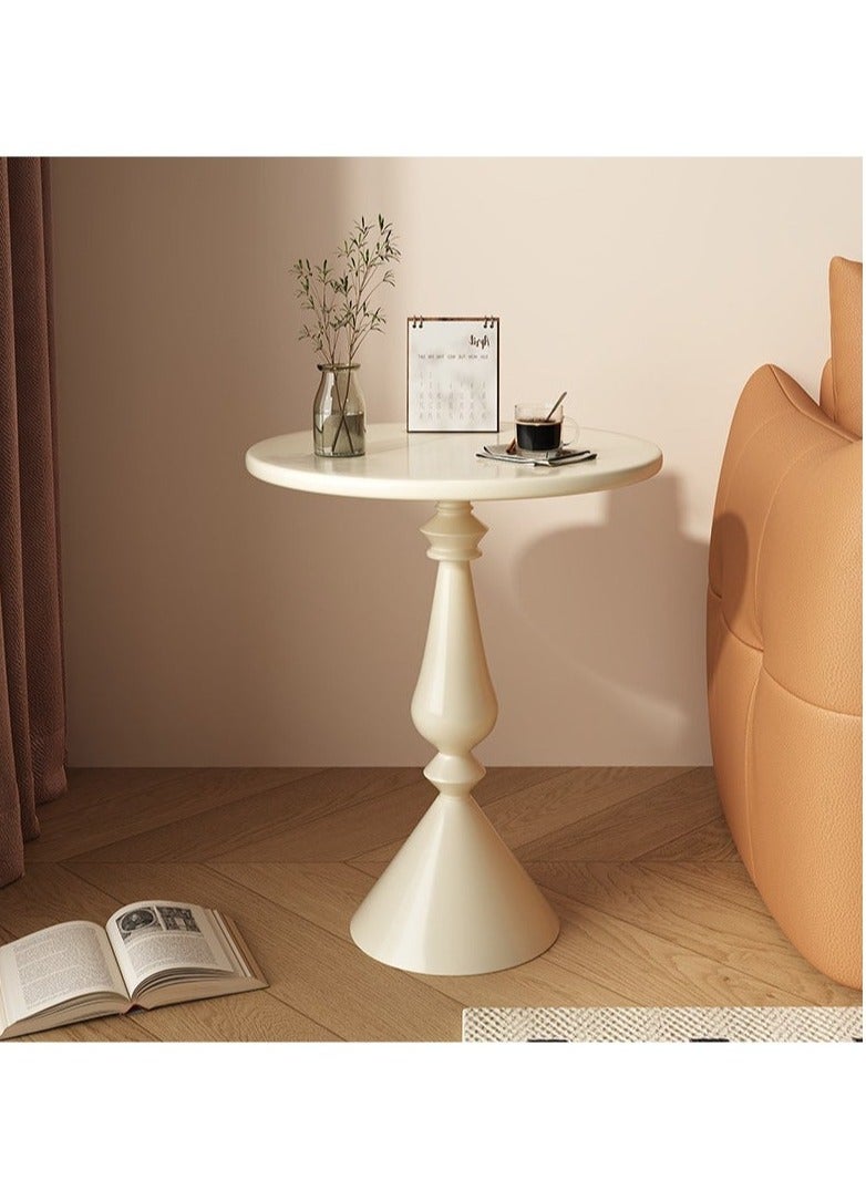 يوڠام طاولة جانبية عتيقة للأريكة، طاولة قهوة لغرفة المعيشة، طاولة شمعدان كلاسيكية منزلية، طاولة مستديرة، بلون كريمي. - Image 1