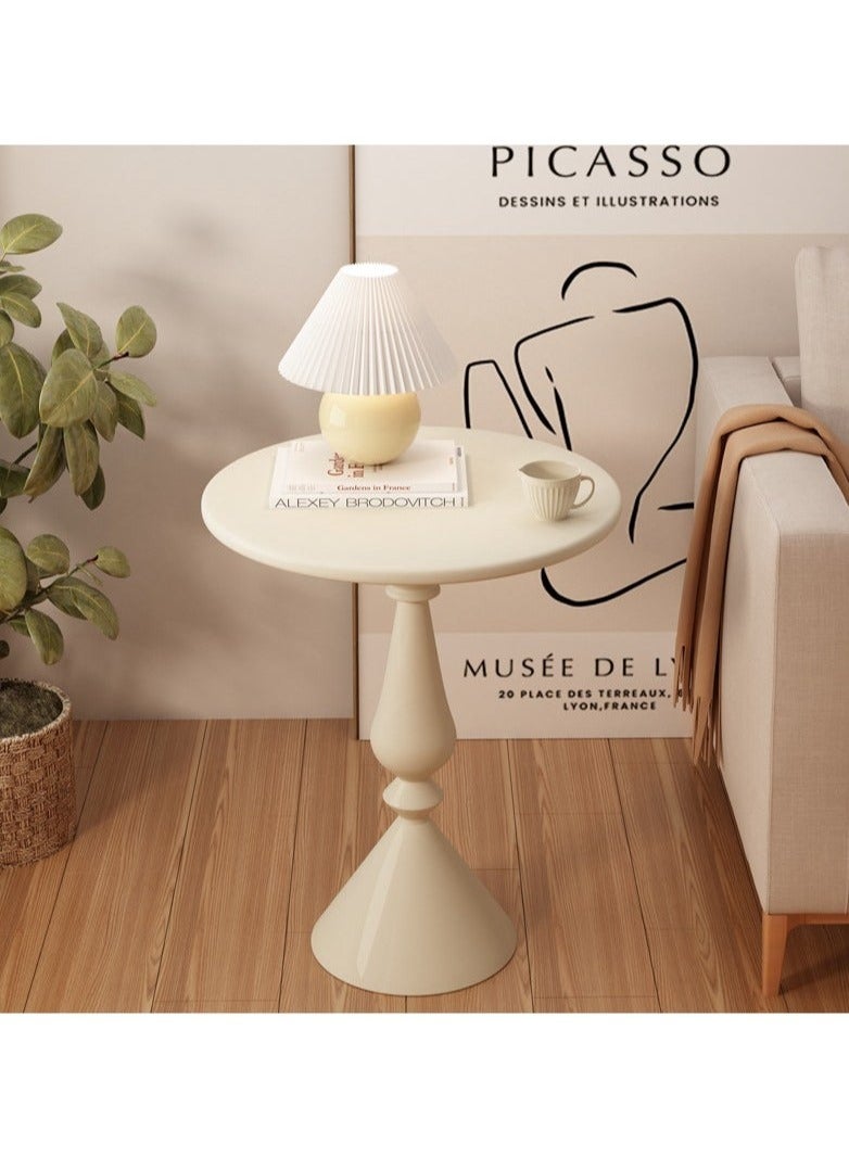 يوڠام طاولة جانبية عتيقة للأريكة، طاولة قهوة لغرفة المعيشة، طاولة شمعدان كلاسيكية منزلية، طاولة مستديرة، بلون كريمي. - Image 3