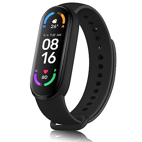 Tobfit سوار ناعم متوافق مع Xiaomi Mi Band 5 / Mi Band 6 (الآلة غير مشمولة)، سوار ساعة قابل للتعديل من مادة TPU الإيلاستومر الفاخرة المرنة، سوار بديل رياضي للنساء والرجال (أسود) - Image 1
