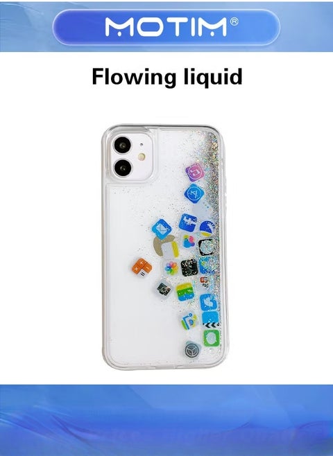 Liquid Plain and Glitter Case for iPhone 14 Plus with Cute Bling Sparkle, Hard Back Colorful Bling Quicksand with iOS Icon Soft Rubber TPU Bumper Protective Case Cover