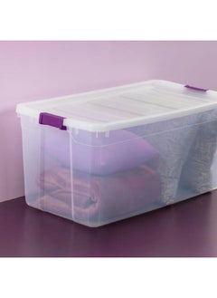 Sterilite Stackable Rectangular Space Saving Storage Box Clear and Purple 189 L 14791703  - Image 3