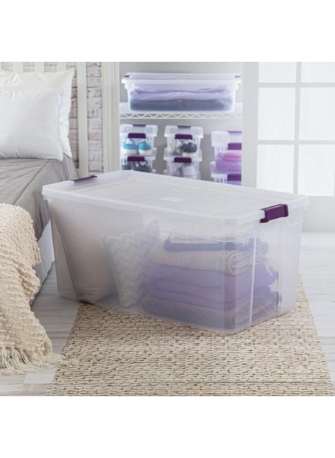 Sterilite - Stackable Rectangular Space Saving Storage Box Clear and Purple 189 L 14791703 - Image 1