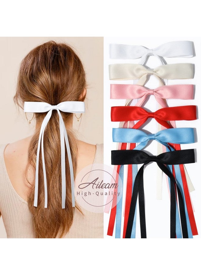 Aileam 6Pcs Hair Bows For Women Hair Clip Hair Tassel Hair Ribbon Ponytail Holder Accessories Slides Metal Clips Barrettes Girls Toddlers Teens White Black Red Pink - Image 3