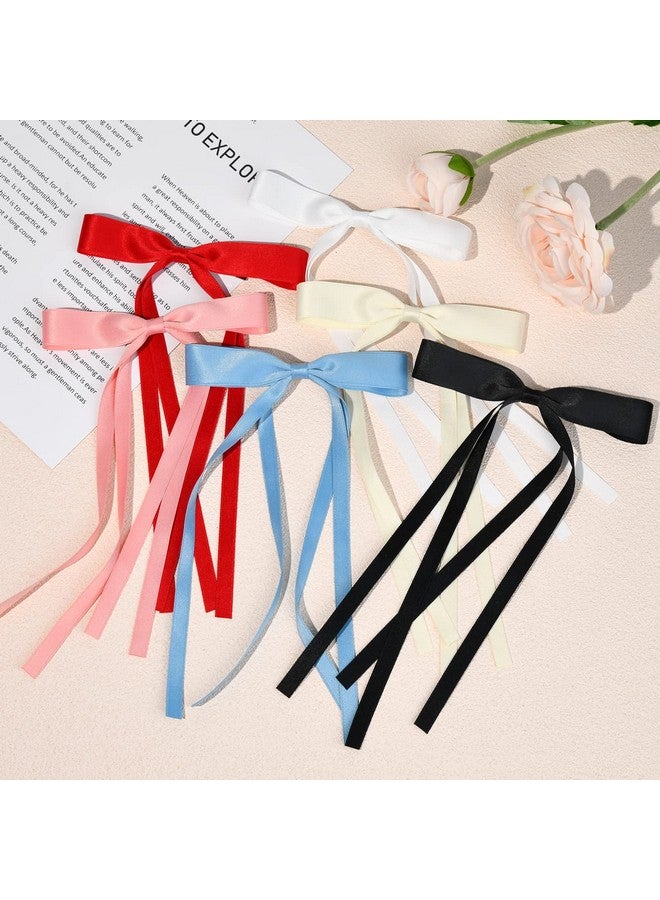Aileam 6Pcs Hair Bows For Women Hair Clip Hair Tassel Hair Ribbon Ponytail Holder Accessories Slides Metal Clips Barrettes Girls Toddlers Teens White Black Red Pink - Image 5