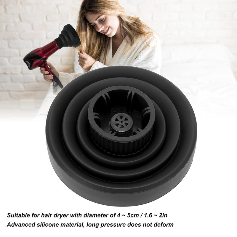 klarako Diffuser Hair Dryer Curly Hair, Silicone Diffuser Attachment Universal Collapsible Hair Dryer Diffuser Portable Travel Folding Hair Blow Dryer Diffuser Defuser Hairdryer(Black) - Image 2