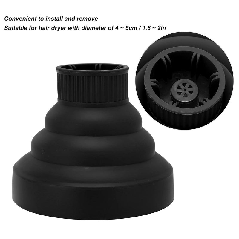 klarako Diffuser Hair Dryer Curly Hair, Silicone Diffuser Attachment Universal Collapsible Hair Dryer Diffuser Portable Travel Folding Hair Blow Dryer Diffuser Defuser Hairdryer(Black) - Image 3