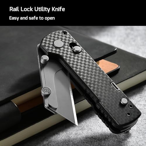 OKNIFE U1 Pro Multitool Folding Utility Knife with Folding Screwdriver, Quick Change Blade, Rail Lock & Pocket Clip for Men and Women (Carbon Fiber Overlay） - Image 3