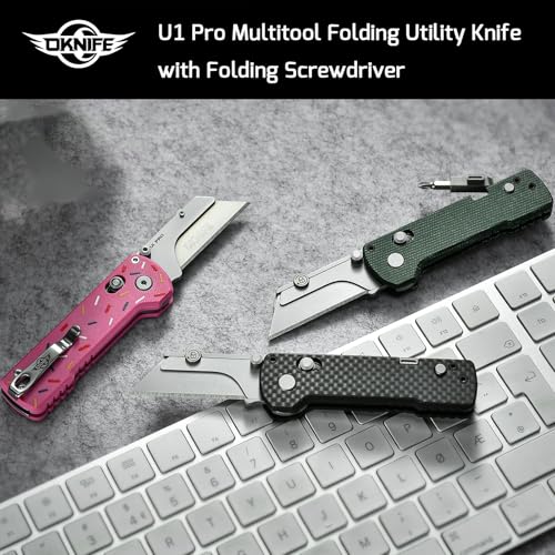 OKNIFE U1 Pro Multitool Folding Utility Knife with Folding Screwdriver, Quick Change Blade, Rail Lock & Pocket Clip for Men and Women (Carbon Fiber Overlay） - Image 2