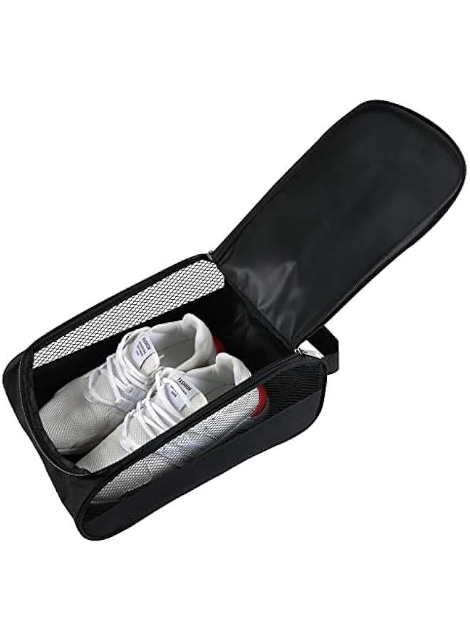 Golf Shoes Bag, Black Polyester Zippered Sport Shoes Bag with Mesh Panel for Protecting Shoes and Preventing Odors, Top Handle for Easy Storage and Travel - Image 1