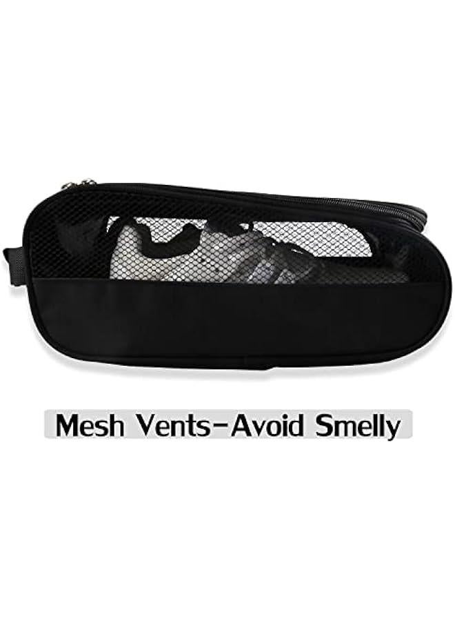 Golf Shoes Bag, Black Polyester Zippered Sport Shoes Bag with Mesh Panel for Protecting Shoes and Preventing Odors, Top Handle for Easy Storage and Travel - Image 2