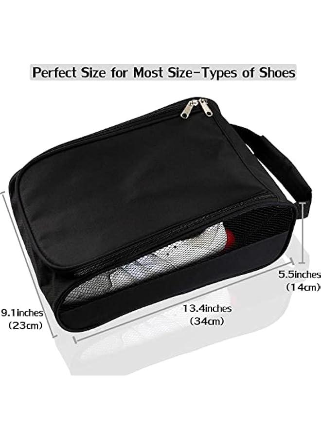 Golf Shoes Bag, Black Polyester Zippered Sport Shoes Bag with Mesh Panel for Protecting Shoes and Preventing Odors, Top Handle for Easy Storage and Travel - Image 3