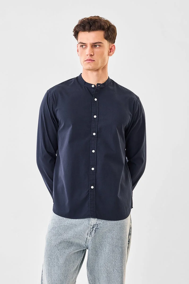 سنيتش قميص أكسفورد بياقة صينية وقصة عادية