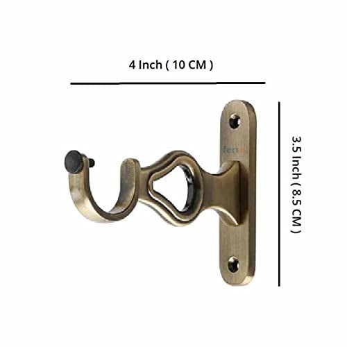 Ferio Zinc Curtin Brackets/Holders for Door and Window 1 Inch Rod Size Brass Antique Set of 3 (Pack of 6) for Home Decor - Image 2