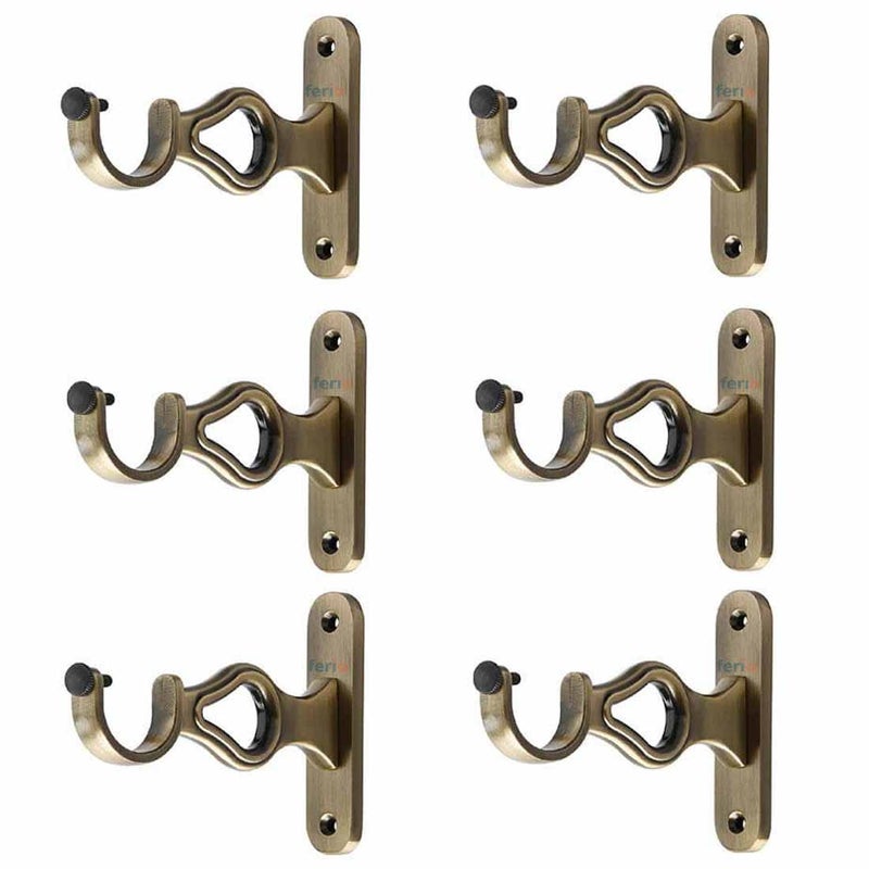 Ferio Zinc Curtin Brackets/Holders for Door and Window 1 Inch Rod Size Brass Antique Set of 3 (Pack of 6) for Home Decor - Image 5