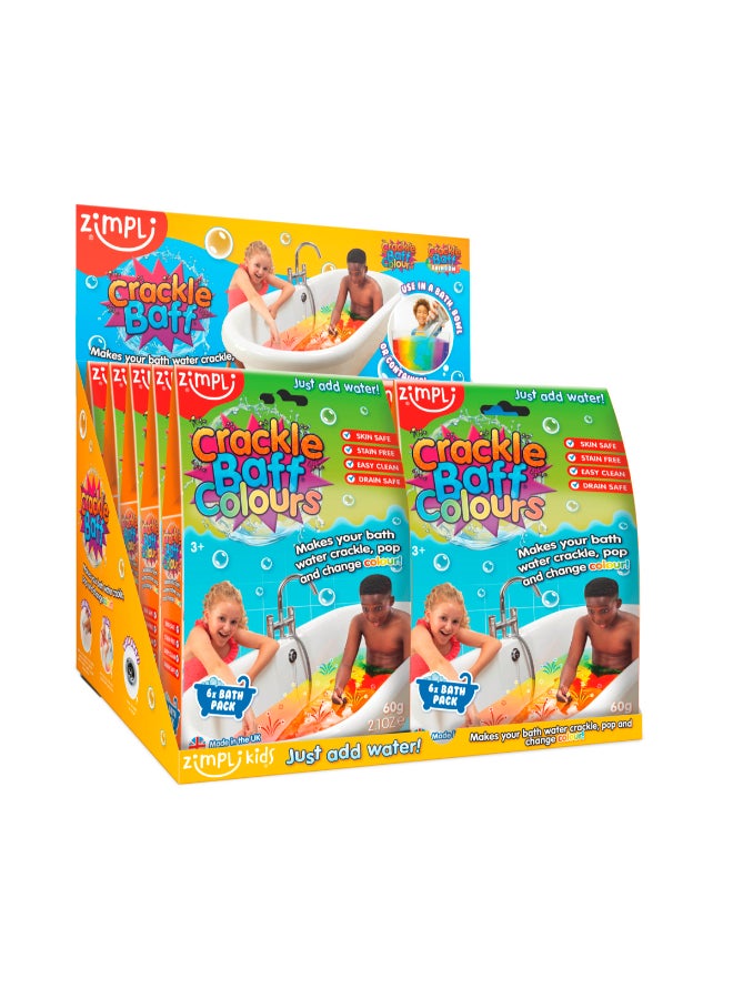 Zimpli Kids Crackle Baff Colours 6 Pack, 60 g, Colour Changing Crackling Bath Powder for Kids, Sensory Bath Time Toy, Skin Safe, Drain Safe, Easy Clean, Stain Free, Biodegradable - Image 1