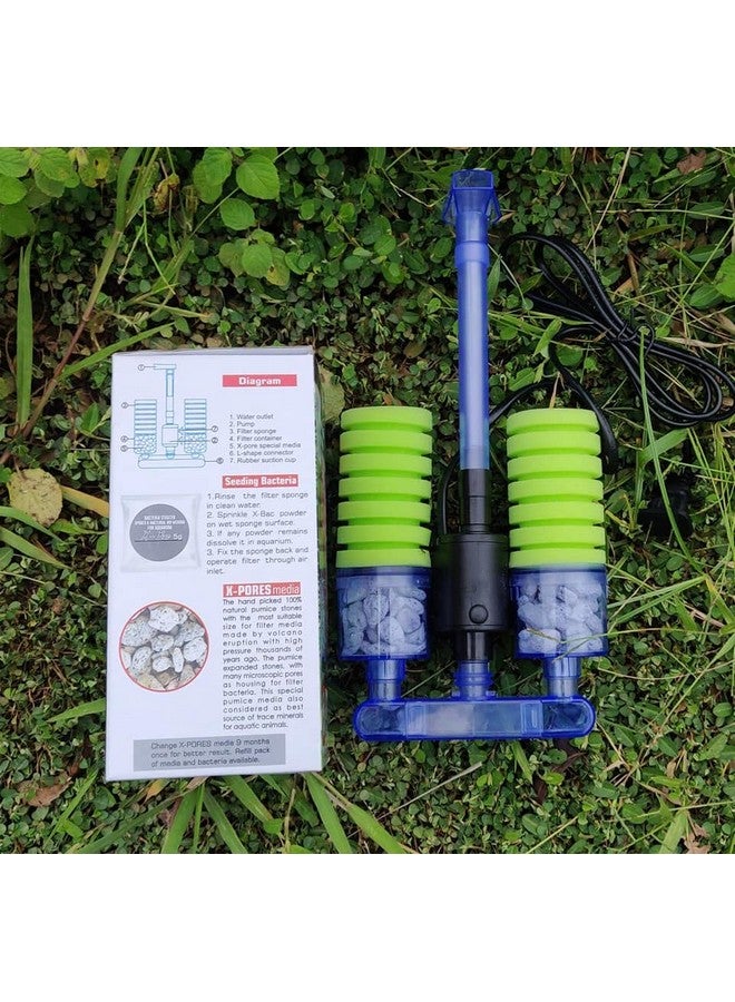 VAYINATO Nature Alleles Na -002 Aquarium Green Bio Sponge Filter With X Porus Filter Media And Seeding Bacteria With Pump Included No Need To Connect Any External Airpump 5W | 450L/H By Petzlifeworld - Image 2