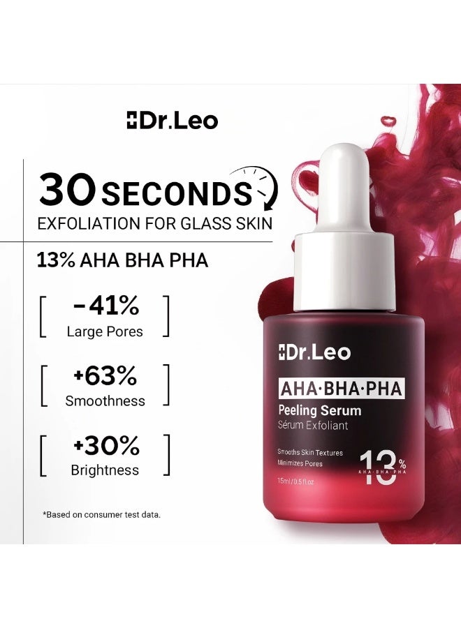 دكتور ليو سيروم تقشير الوجه من د. ليو AHA BHA PHA بتركيبة 13% أحماض، 10% AHA و0.5% BHA و2.5% PHA، مقشر كيميائي للوجه مع الإنزيمات لتنقية المسام والمساعدة على تقليل الرؤوس السوداء والدهون الزائدة والنتوءات وتحسين ملمس وإشراقة البشرة، 30 جم - Image 1