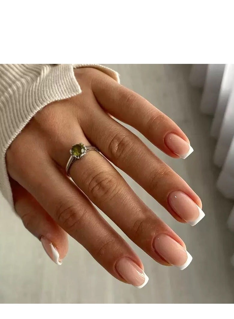 جوسكوين أظافر لاصقة جاهزة، 24 قطعة، أظافر مربعة بأسلوب فرنسي بسيط بلون نيود، مع تصميم حافة بيضاء على طراز INS، فنية أظافر أنيقة وسهلة التطبيق، مثالية للصيف، العمل، والمناسبات اليومية، مع رؤوس أظافر صناعية قابلة لإعادة الاستخدام، أظافر أكريليك مع مجموعة غراء. - Image 2