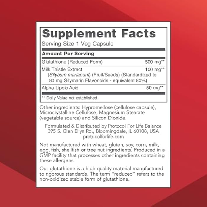 Protocol For Life Balance بروتوكول توازن الحياة جلوتاثيون 500 ملغ - حليب الشوك وحمض ألفا ليبويك - 60 كبسولة نباتية - Image 2