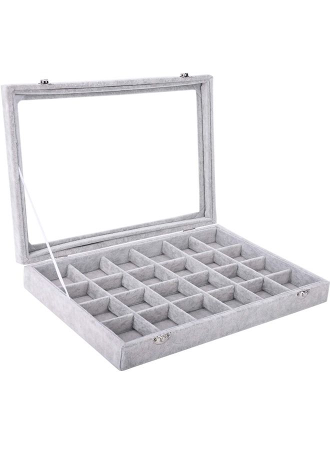 PADOM صينية مجوهرات بادوم، منظم مجوهرات متعدد الوظائف مع غطاء وقفل للخاتم والقرط والقرط والقلادة والسوار والساعة، صينية عرض مجوهرات مخملية ناعمة من 24 شبكة - Image 3