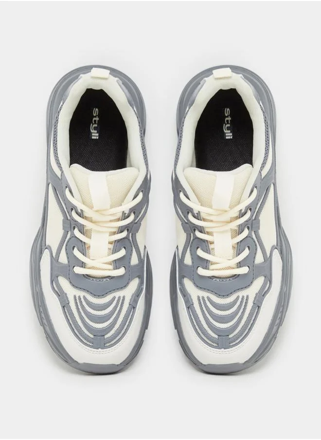 Styli Mesh Chunky Sole Lace Up Sneakers