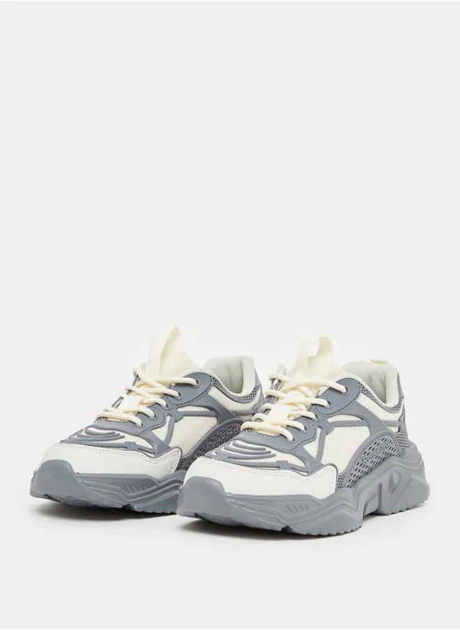 Styli Mesh Chunky Sole Lace Up Sneakers