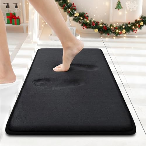 Smiry Memory Foam Bath Mat 24x16, Extra Soft and Absorbent Bathroom Mats, Non Slip Washable Carpet for Floor, Shower and Tub, Black - Image 1