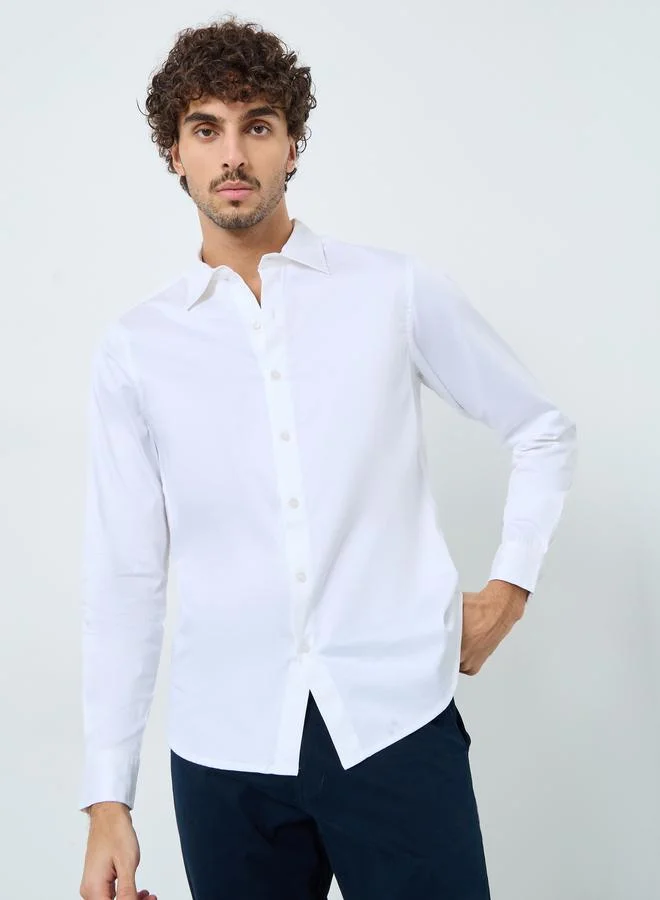 ستايلي قميص ساتان ضيق أنيق بأكمام طويلة