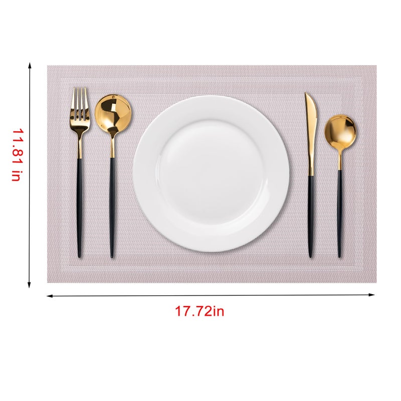 CADONO Placemats Set of 4 Washable Indoor/Outdoor Vinyl Place Mats for Dining Table Durable Non-Slip Heat Resistant PVC Weave Table Matsï¼ˆSimple Style-Silver-Grayï¼‰ - Image 2